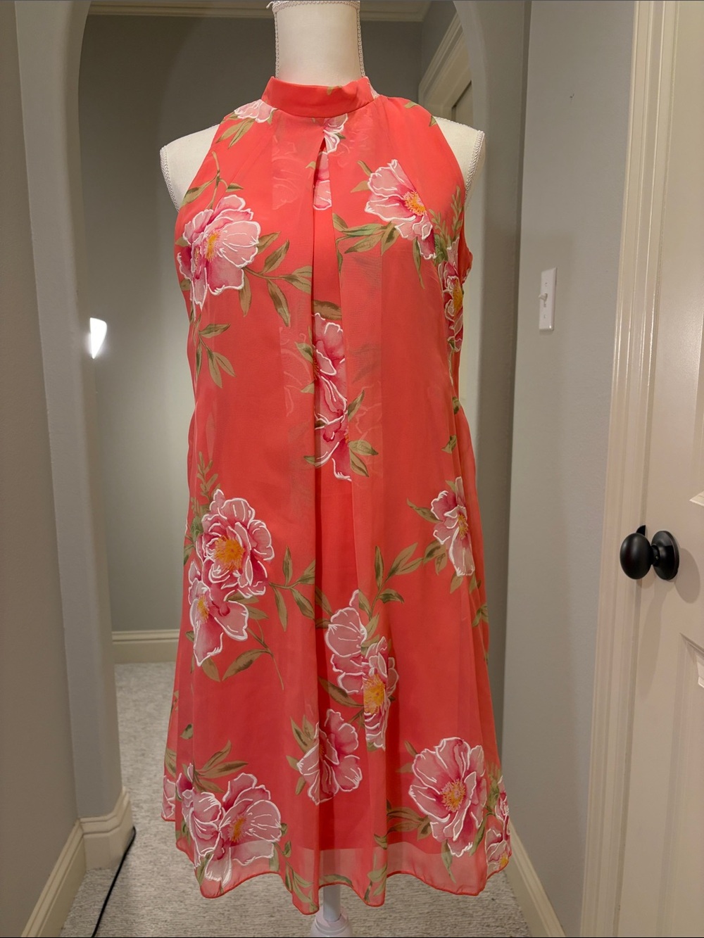 Signature by Robbie Bee Coral Floral Halter Mini Dress